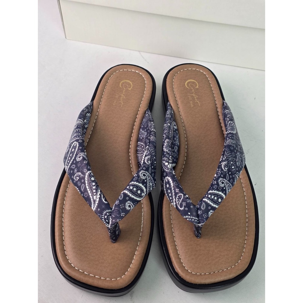 CATO Women's Sandals Size 10 M Blue Black Brown Paisley Slip On Thong Shoes
